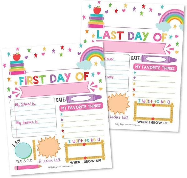 First Day of School Board, 10 Double-Sided First and Last Day Boards, 8x10 Rainbow Theme Photo Prop for Kids