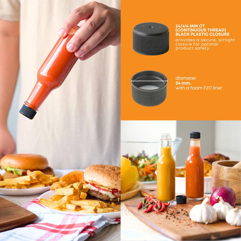 Woozy 5 oz (Pack 12) FastRack Bottle of | Small Hot Sauce Bottles for Canning | Empty Clear Glass Sauce Bottle