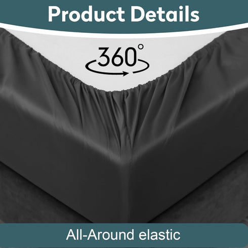 Toodou Soft Brushed Microfiber Black Twin Size Fitted Sheet, Comfortable and Durable Mattress Cover