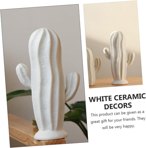 VOSAREA Ceramic Cactus Figurine Minimalist Cactus Statue Jewelry Holder Centerpiece Ornament for Home Office Decor