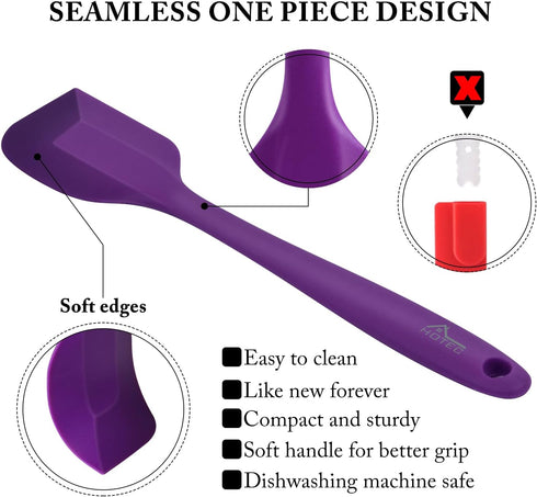 HOTEC High Heat Resistant Food Grade Silicone Rubber Spatula Set, Non Stick Dishwasher Safe BPA-Free, Purple Set of 5