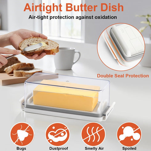 Countertop Airtight Butter Dish with Lid for and Refrigerator Door Shelf, Butter Keeper with Safety Lock, Butter Holder