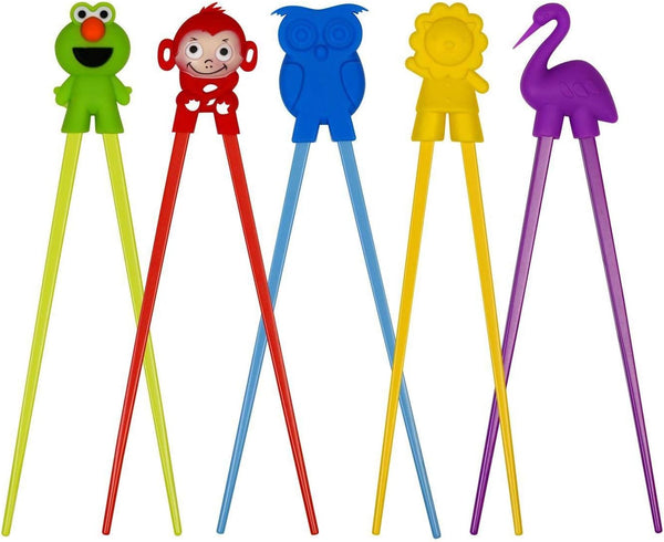 Training Chopsticks for Kids and Beginners - 5 Pairs with Attachable Learning Helper, Right or Left Handed