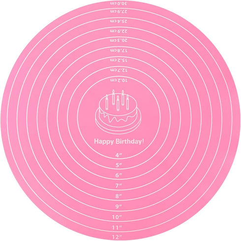 Silicone Baking Mat Cake Mat, Round with Measurements for Pastry Baking Sheet, Non-Stick, Pink