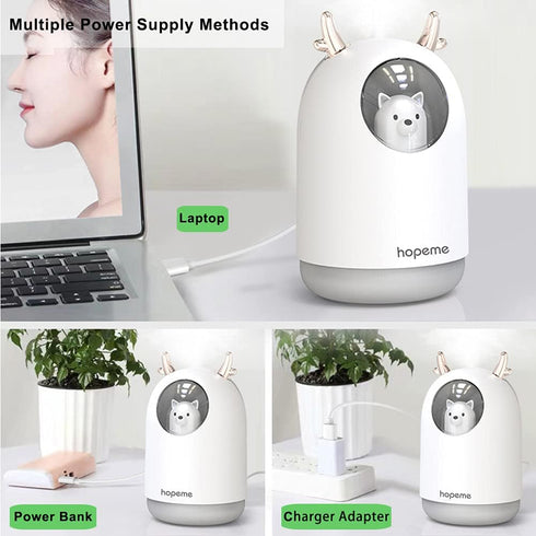 Cute Pet Humidifier with 300ml Water Tank, 10 Hours, 7 Color LED Lights, Auto Shut-off (Pink)