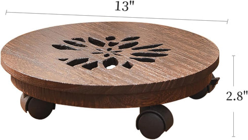 GZQWDC 13" Wood Plant Stand Indoor,Plant Caddy with Lockable Wheels,Pot Stand,Rolling Plant Stand with CastersPlant