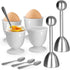 vibedor Set 2 4 4 Egg Cups and Egg Cracker for Soft Boiled Eggs, Stainless Steel Egg Cutter, Stainless Stain Spoons