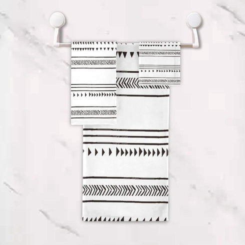 YOCIBIUT 3 Set,Microfiber Bathroom,1 Towel,1 Towel,1 Piece Black and White Boho Bath Towels Absorbent Geometric Chic