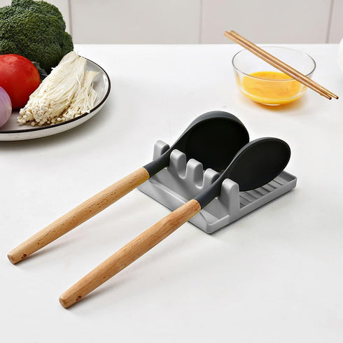 Kitchen Utensil Rest - Heat-Resistant Spoon Holder for Spoons, Ladles, Tongs & More - 2 Pack (White & Grey)