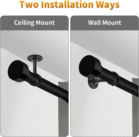 TOKPLNU Ceiling Curtain Rod Brackets, Heavy Duty Stainless Steel Holders, 3 Pack Black Rod Bracket Support
