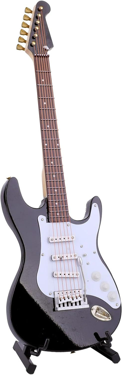 Dselvgvu 9.45"x3.03"x0.63") Wooden Miniature Electric Guitar with Stand and Case Mini Musical Instrument Electric