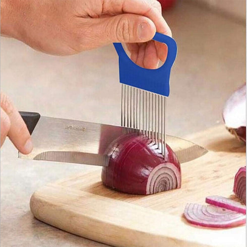 2Pcs Stainless Steel Onion Holder Slicer Cutter Tool for Kitchen Worker - Tomato, Lemon, Potato Vegetable Slicing