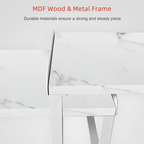 White Marble Kitchen Counter Shelf Organizer, Set of 4 Stackable 2 Tier Risers for Books, Monitor, Cabinet Space