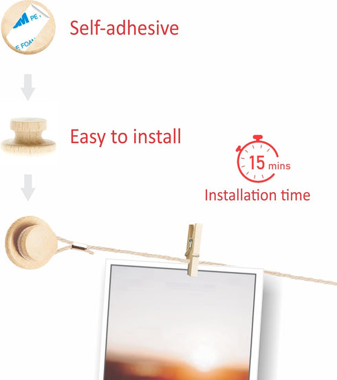 BIZYAC Hanging Photo Display Room Wall Decor - Sculptural Picture Frames Collage with 30 Clips