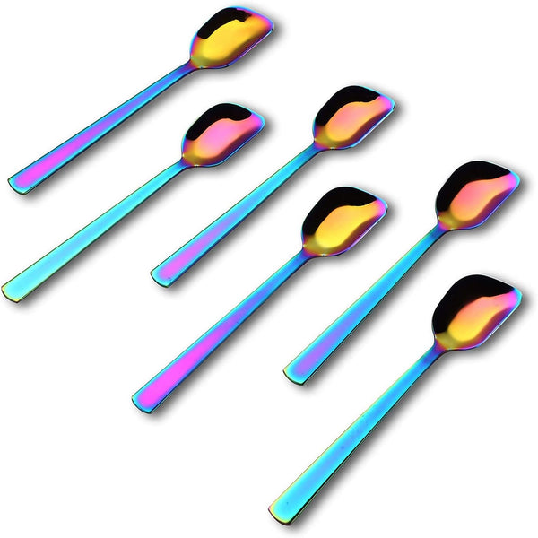 GoGeiLi Yogurt Spoon, Stainless Steel Gelato/Ice Cream Spoon, Rainbow Fruit Dessert Spoon,