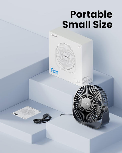 Gaiatop USB Desk Fan, 3 Speeds with Strong Airflow, 5.5 Inch Quiet Portable Table Fan for Home Office Travel