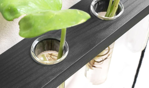 3 Mkono Tiered Wall Hanging Plant Terrarium with Wooden Stand Mini Test Tube Flower Vase Glass Planter for Hydroponic
