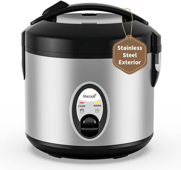 Macook Stainless Steel Rice Cooker with Steamer, 4-Cup Uncooked (1.0L)/8-Cup Cooked, Electric