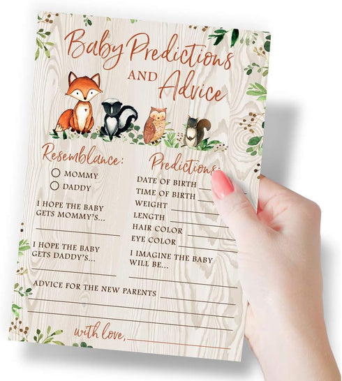 Baby Predictions & Advice for New Parents, Set of 50 Cards, Woodland Baby Shower Activity, Gender Neutral Theme