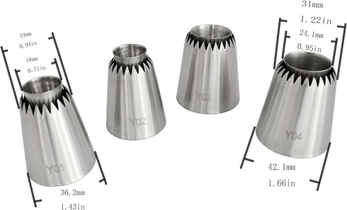 Sultan Piping Nozzle 4PCS 304 Stainless Steel Russian Piping Tips for Baking, Icing, Decorating Cookies, Cupcakes