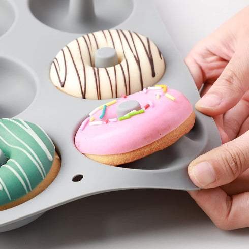 Silicone Donut Mold for 6 Doughnuts, Set of 2, Food Grade LFGB Baking Pan, Non-Stick, Dishwasher Safe
