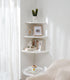 7in) Corner Shelf, White Solid Oak Wood Floating Corner Shelves Wall Mount Round End Floating Speaker Rack Display