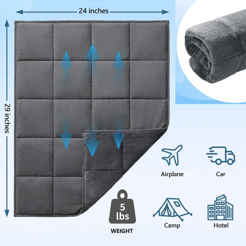 5lb: Cozy (29" 24") L'AGRATY Weighted Lap Blanket Small Weighted Blanket for Adults Portable Travel - Cooling Pad