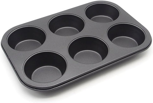 Muffin Pan, 6 Cup Cupcake Baking Pan, No Stick Carbon Steel, Easy Clean