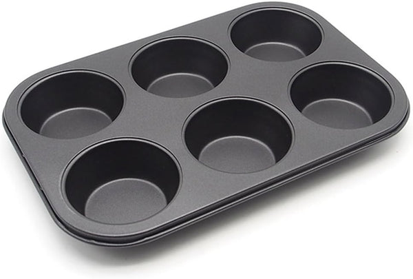 Muffin Pan, 6 Cup Cupcake Baking Pan, No Stick Carbon Steel, Easy Clean