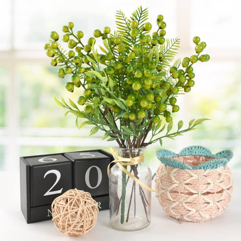 6 HUIANER Artificial Berries, Pcs Simulation Flowers Lifelike Greenberry with Stems Fake Fruit Greenberries