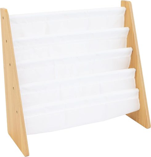 4-Tier Humble Crew Kids Bookshelf, Natural Wood/White - Premium Book Shelf for Kids Rooms with Four Deep Pockets