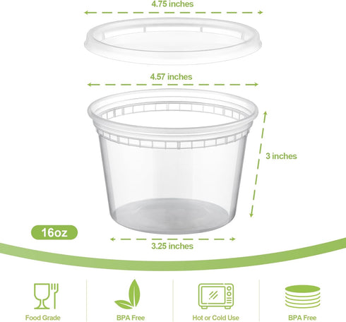 AOZITA 24 Sets 16 oz Plastic Deli Food Containers With Lids, Airtight Food Storage Containers, Freezer/Dishwasher/Microwave Safe, Soup Containers For Takeout Meal Prep Storage