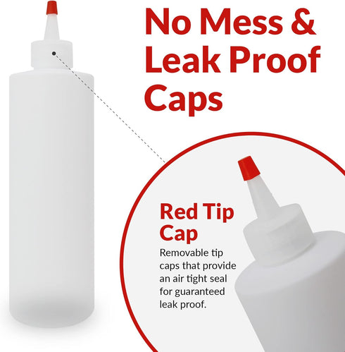 16 oz. 10 Pack 16 Reli. Plastic Squeeze Bottles, | | Condiment Squeeze Bottles for Sauces | Clear w/Red Tip Cap | Ounce