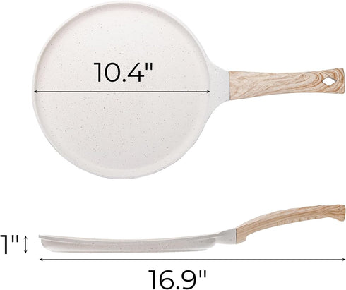 Nonstick Crepe Pan with Spreader, 10-Inch Tortilla Pan with Detachable Handle, Ceramic Coating Pancake Griddle Pan Dosa Tawa Pan, for All Stove, Induction Compatible, PFOA Free (White) by Hiceeden