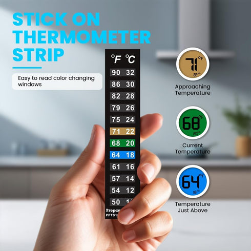 Stick On Thermometer Strip - Digital Temperature Display for Fermenting, Brewing, Aquariums, 10 Pack (50-90F)