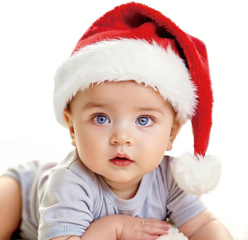 Santa Hat for Kids/Baby - Unisex Warm Comfort Red Velvet Holiday Xmas Hat for New Year Party Decoration