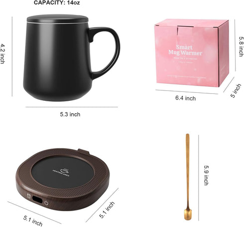 Set 4-Temperature Setting Coffee Mug Warmer & Mug for desk, Smart Auto Shut Off Electric Cup Warmer for Office & Home