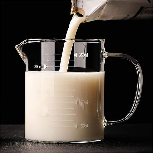 DEVILMAYCARE Glass Beaker with Handle and Lid - Measuring Cup for Easy Visibility, 12 Oz (350ML)