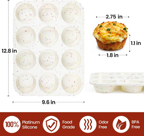 CAKETIME Silicone Muffin Pan, Regular Size Muffin Pan for Baking 12 Cups Non Stick Silicone Cupcake Pan 1 Pack Confetti by CAKETIME