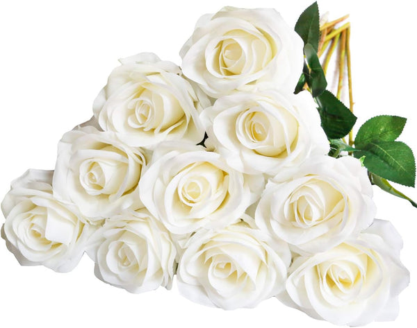 DuHouse 10pcs Fake Roses Artificial Silk Flowers Faux Rose Flower Long Stems Bouquet for Wedding Centerpiece Party Home