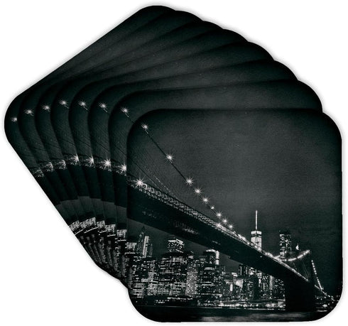 3dRose New York Scene of The Brooklyn Bridge & Manhattan Skyline Soft Coasters, Multicolor, Set of 8
