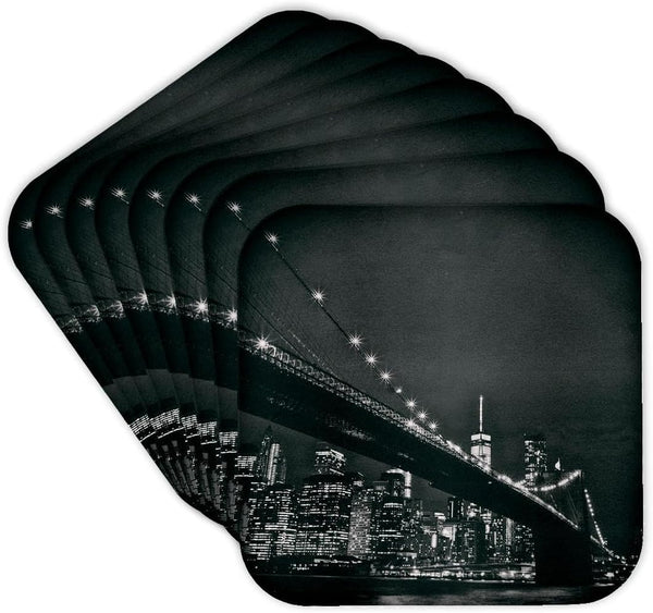 3dRose New York Scene of The Brooklyn Bridge & Manhattan Skyline Soft Coasters, Multicolor, Set of 8
