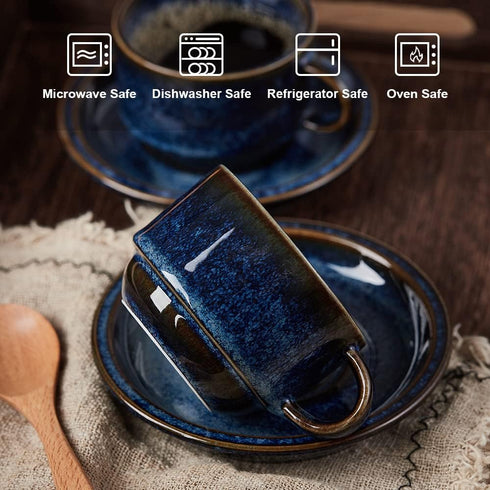 Stand,4 Set 6, JIEMEI HOME Porcelain Stackable Espresso Cups with Saucers and Metal Ounce Demitasse Cups for Coffee