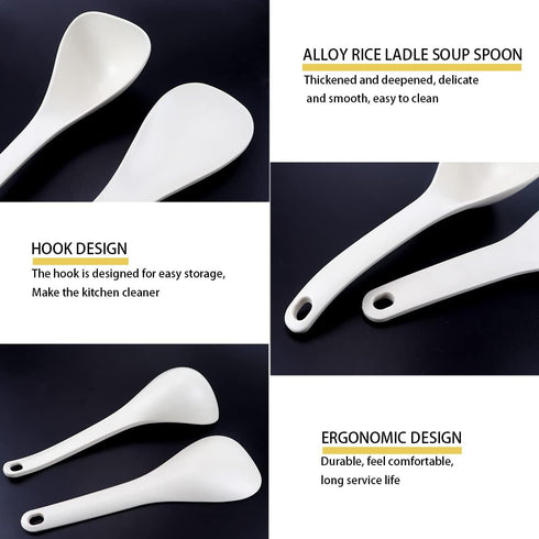 DOERDO 2pcs Rice Paddle Spoon Set, Heat Resistant Kitchen Utensil for Mixing, Serving, Cooking, White