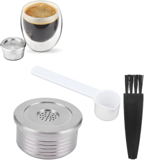 Reusable Coffee Capsule Pod with Spoon Brush, Fits Multifunctional Stainless Steel Capsule for Q NDIQ7323 Coffee Maker