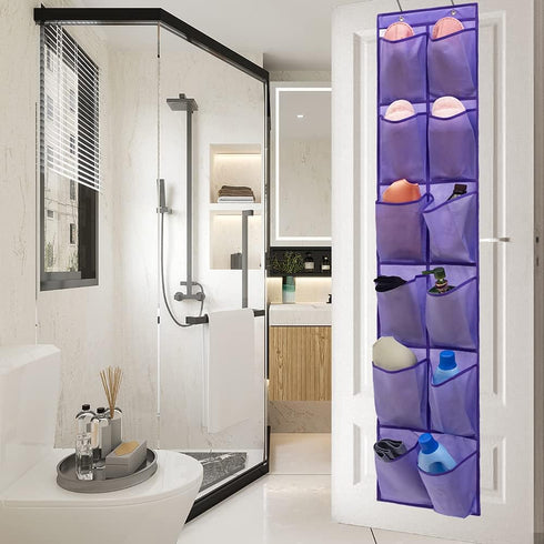 Hanging Storage Organizer Over the Door Shoes with 12 Large Fabric Pockets for Closet Shoe Holder (PURPLE)