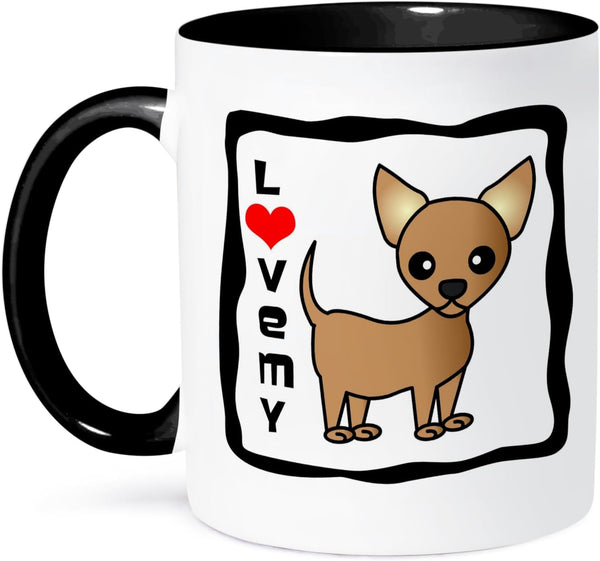 3dRose mug_12071_4 I Love My Chihuahua Tan | Two Tone Black Mug, Multicolored, 11 oz
