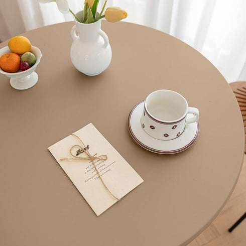 24 Inch Coffee,24"Dia) Round Fitted PU Tablecloth with High Elastic Edge Dia Waterproof Oil Proof Table Cloth