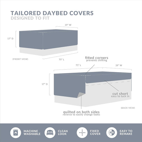 Madison Park 6-Piece Daybed Cover Set, Damask Quilted Coastal Bedding, Pre-washed Cotton-Filled, Tuscany, Cream, 39"x75"