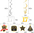 LINGTEER Happy 17th Birthday Decorations - 12 Pcs Black & Gold Foil Swirls Streamer Set for Seventeen Years Old Bday